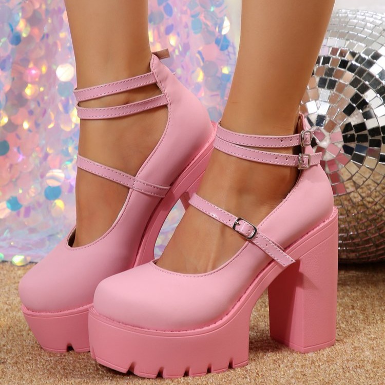 Весна 2024, новые женские туфли Мэри Джейн с платформой, толстый каблук, однотонные, с пряжкой, формальная обувь