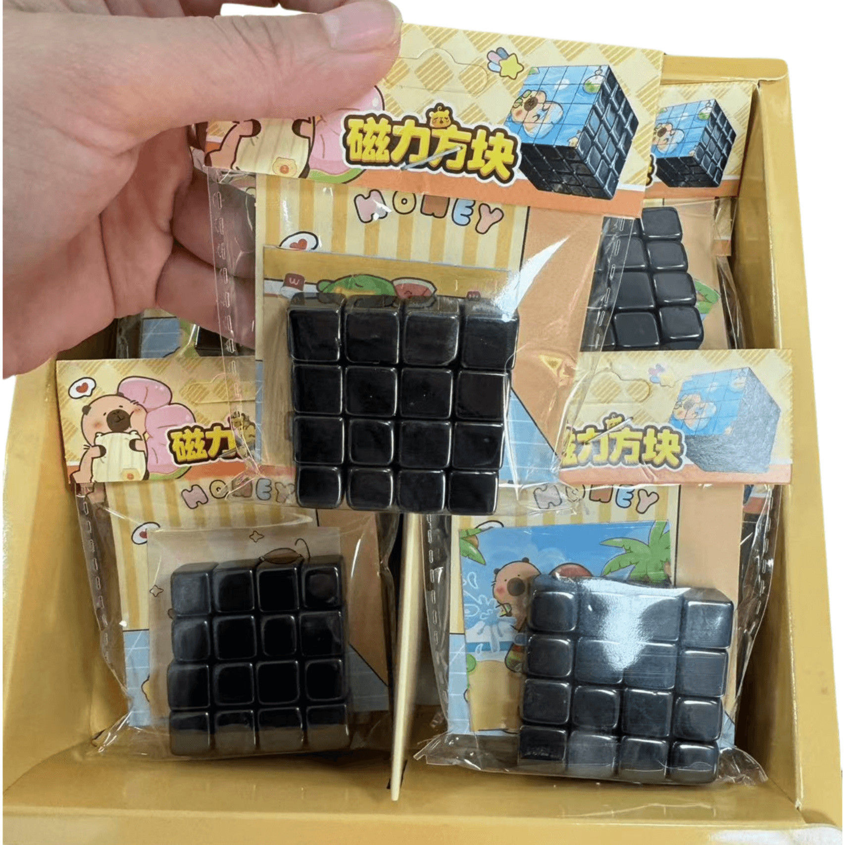 Square Magnet Black Polished Rubik's Cube Puzzle Fun Educational Magnetic Treasure Collection Strong Magnetic Stable Adsorption Kidsren's Toys