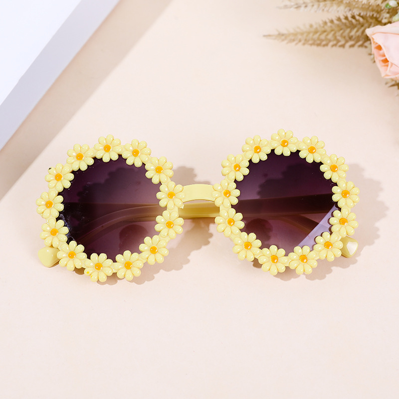 Girls Sunflower Round Flower Cute Fashion Sunshade Glasses Children Daisy Sunglasses Children Shape Cross Border Wholesale