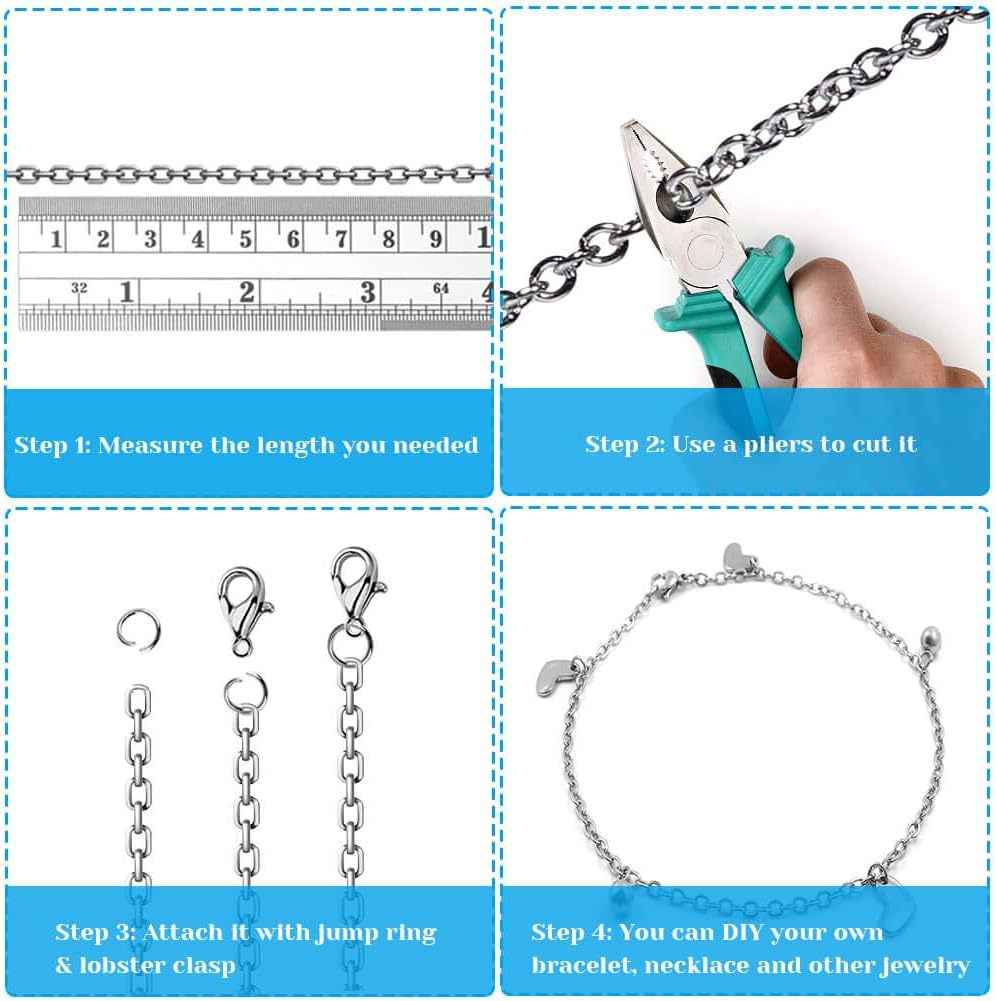 50ft Stainless Steel Chain for Jewelry Making,Anezus Jewelry Chain Bulk Small Metal Chain with 100