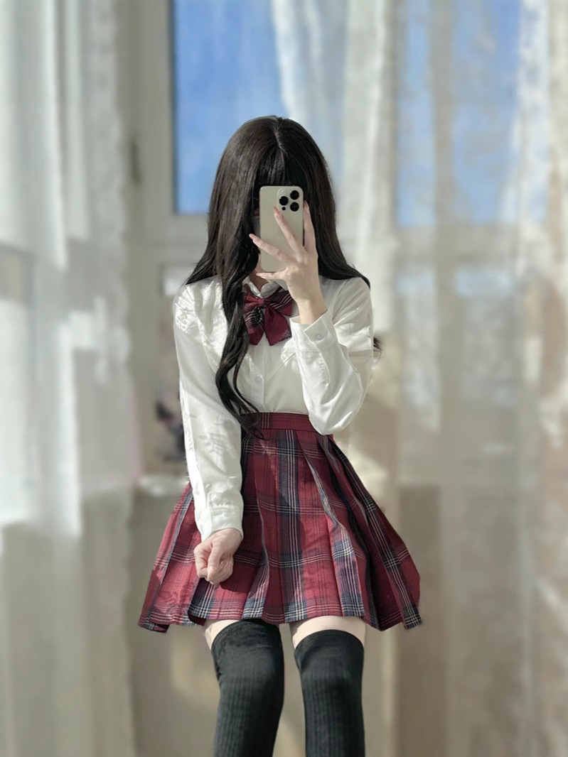 Sakurajima Yuki Jk Uniform Waist-Cinching V-Neck Shirt, Preppy Style Slim-Fit Shirt, Plaid Skirt Set, Japanese Fresh and Sweet Style