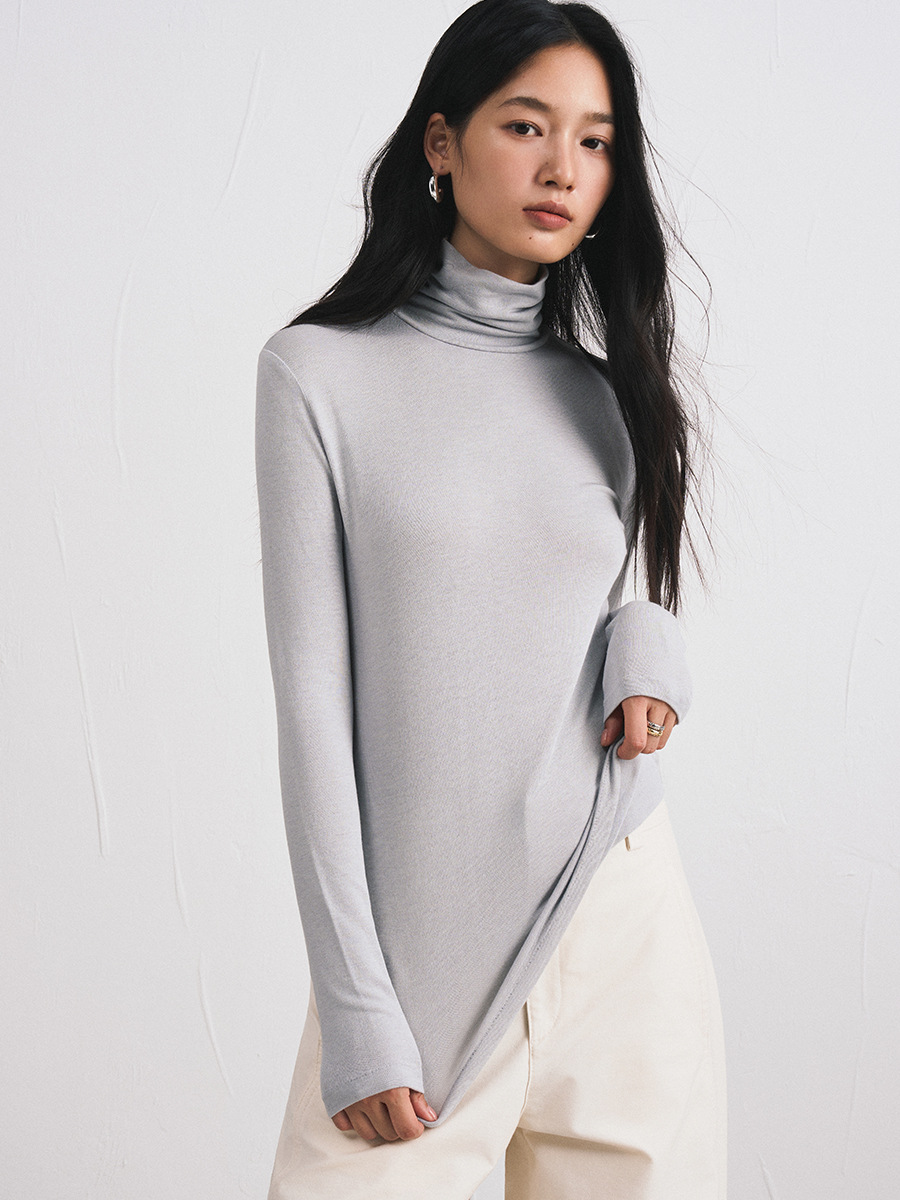Autumn and Winter Cashmere Turtleneck Bottoming Shirt for Women Tencel Modal Slim Fit Skin-Friendly T-Shirt Basic Stretch Knitwear