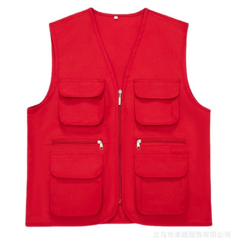 Fresh supermarket multi-pocket vest custom overalls printing volunteer vest reporter wedding logo vest