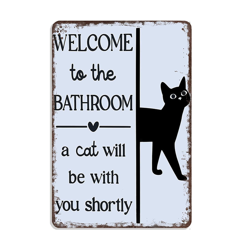 Cross-Border New Retro Black and White Cat Wall Decoration Metal Tin Sign Interesting Dog Bathroom Metal Sign