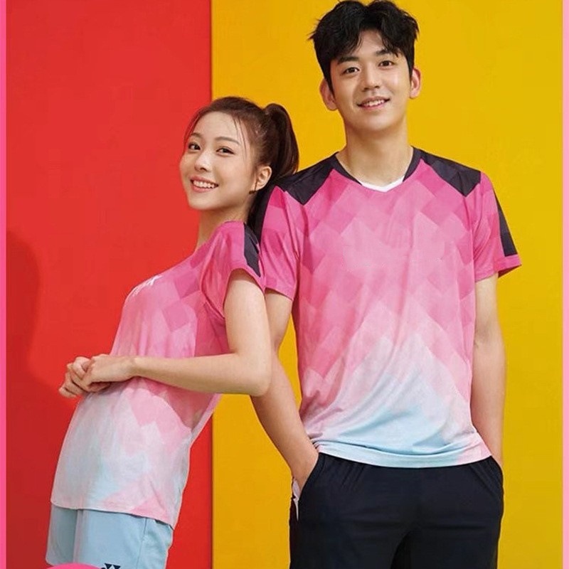 Новый костюм для бадминтона Yy, короткие рукава, быстросохнущий, дышащий, круглый вырез, костюм для соревнований, тренировочный костюм для детей с печатью