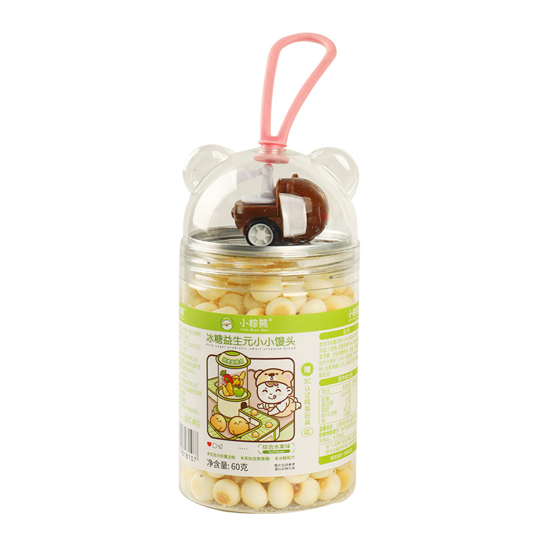 Hong Kong little brown bear toy jar rock sugar prebiotics small steamed buns 4 flavors optional 60g small egg cake with 3C toys
