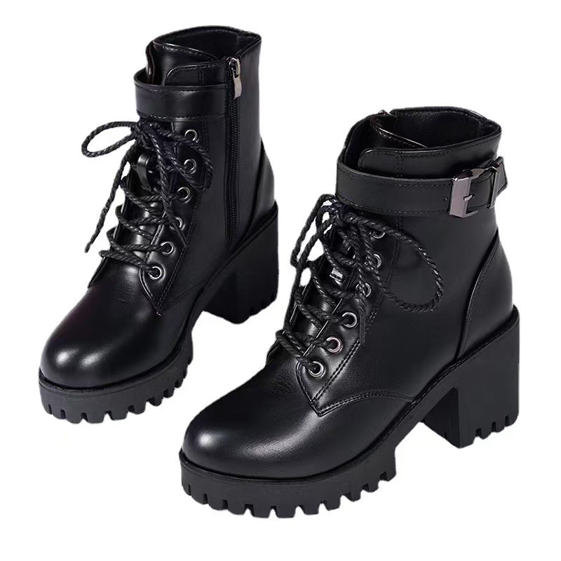 Foreign Trade plus size 24 Autumn New Lace-up Round Buckle with Thick Bottom Short Tube Women's British Style Fashion Martin Boots
