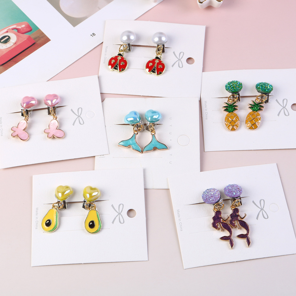 Ear clip Children diy earrings without ear hole alloy unicorn earrings mermaid accessories earrings production and processing