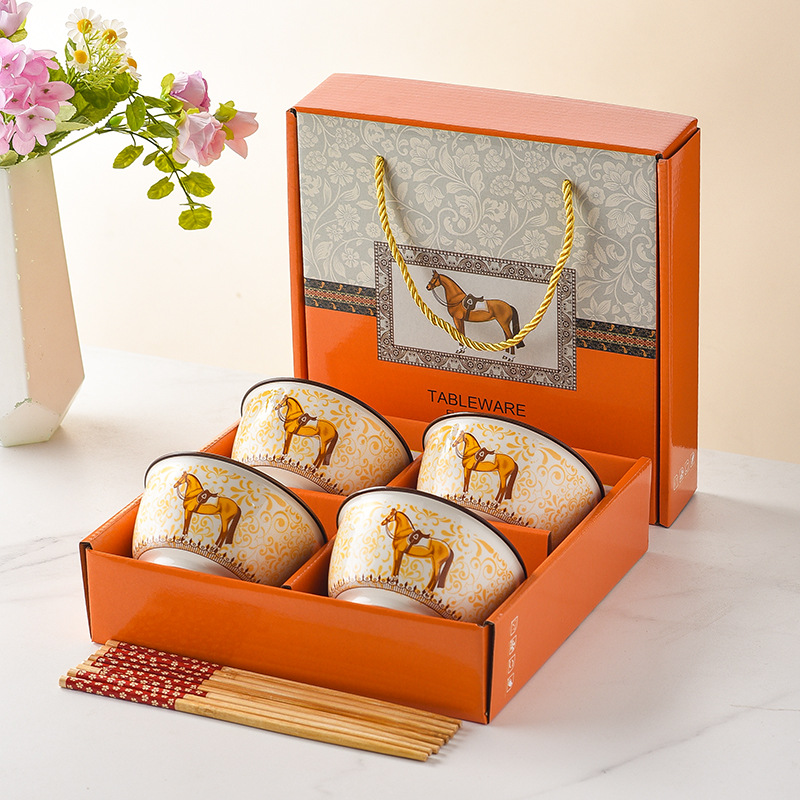Bowl Ceramic Tableware Gift Box Set Opening Event Gift Giveaway Souvenir Bowl and Chopsticks Set Bowlware Gift Set