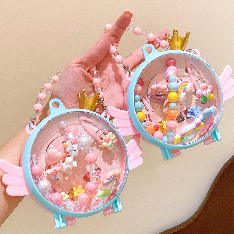 Набор детских ожерелий с мультяшками для подарка на день открытия школы, аксессуары для волос русалки-принцессы в подарочной коробке