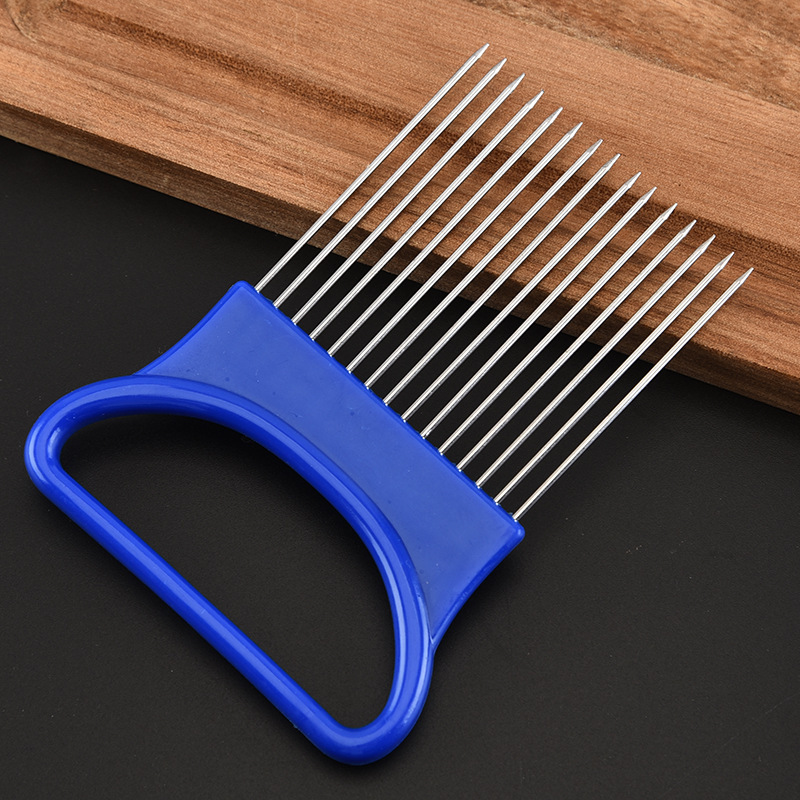 Factory wholesale kitchen gadget fruit and vegetable holder pine meat needle onion slicer stainless steel onion needle
