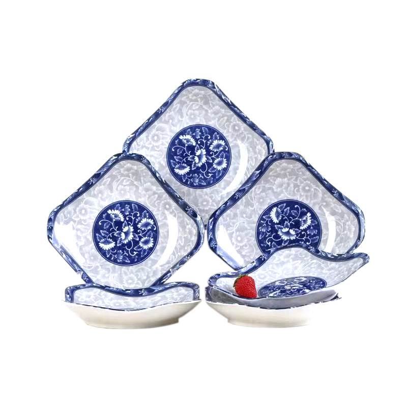 Blue and White Porcelain Ceramic Plate Dish Household Rice Plate Soup Plate Fruit Plate Dinner Plate Microwave Oven Tableware Dish Dish