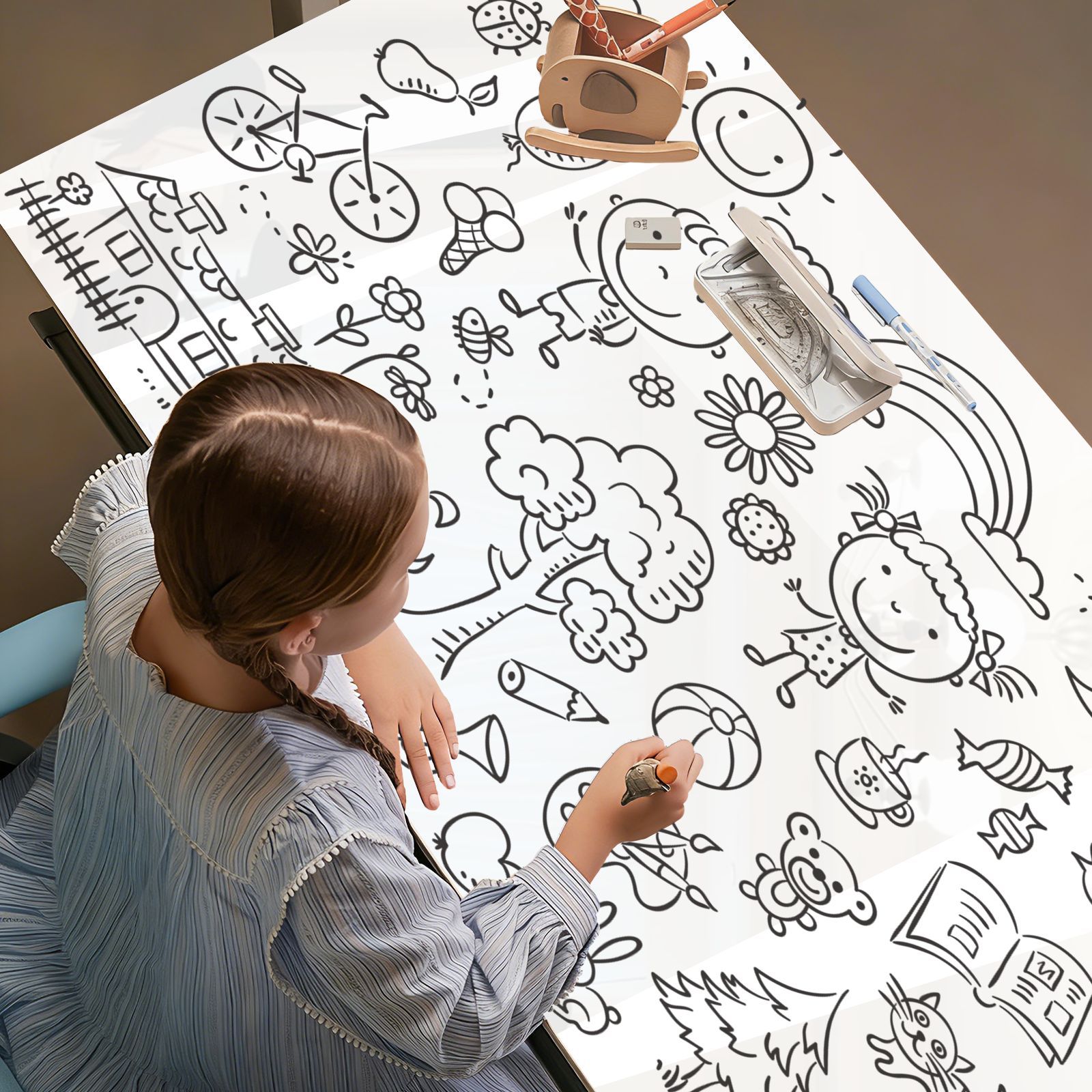 Static Whiteboard Wall Stickers Are Removable Without Damaging the Wall, Suitable for Children's Rooms, Bedrooms, Desktops, for Leaving Messages, Drawing, and Erasing