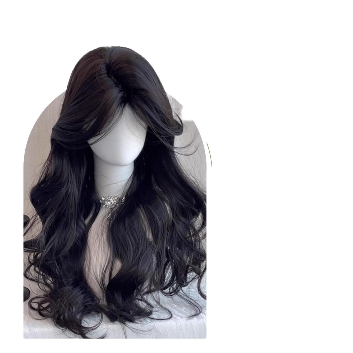 [Sunlight Praise] Wig for Women with Long Hair, Spring and Summer Style, Korean Style, Medium-Parted, Big-Wavy, Long Curly Hair, Full Headgear