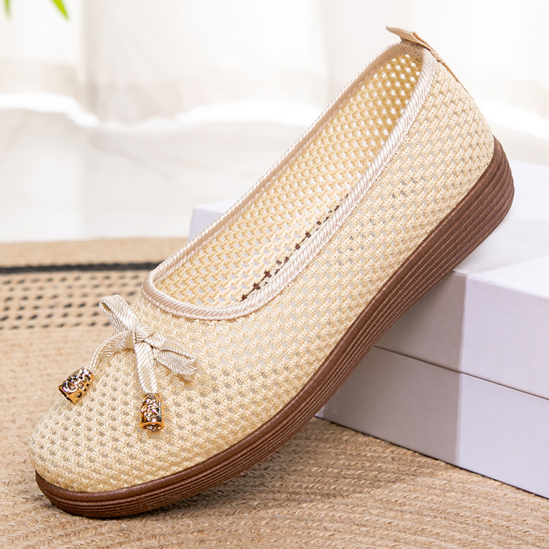 Летние новые стильные туфли Feiwei для женщин, обувь из старого Пекина, комфортные туфли для мамы среднего и пожилого возраста, нескользящие мягкие сетчатые туфли