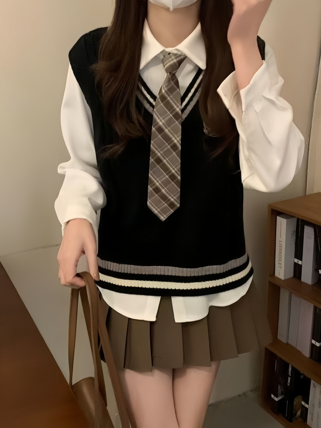 Student Id Photo Sweater Knitted Vest Layered Shirt Jk Uniform Pleated Skirt Suit Preppy Style Clothes