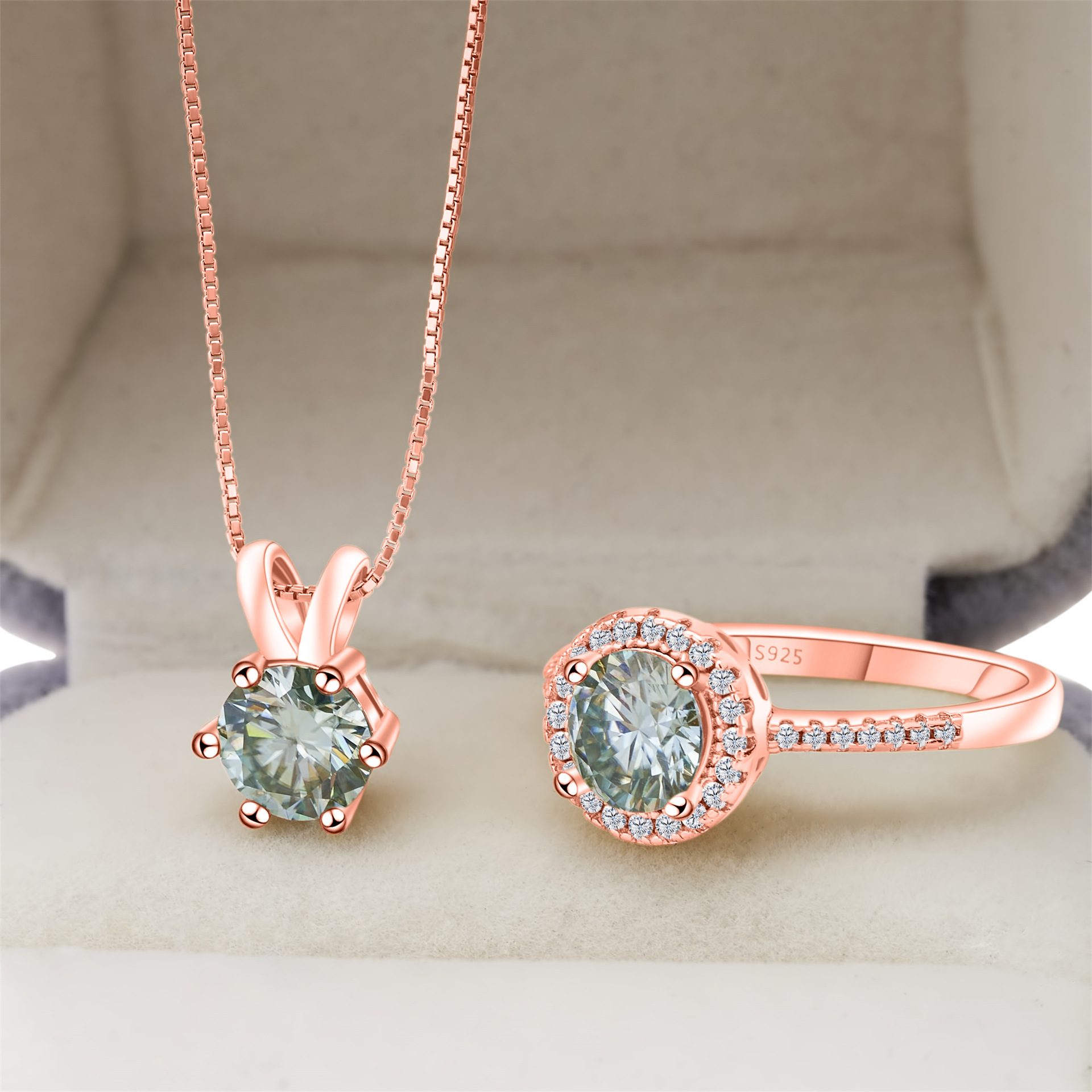 S925 Sterling Silver Moissanite Diamond Set, a Complete Set of Earrings and Necklaces, Imitation Diamond Fire Color, Korean Style, Simple Elegant