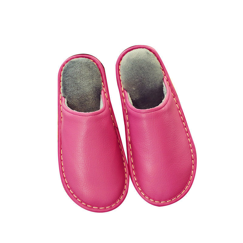 Haining Leather Slippers for Men and Women, Winter Couple Cotton Slippers, Waterproof Pu Leather Maternity Shoes, Thick-Soled, Non-Slip, Warm and Thickened