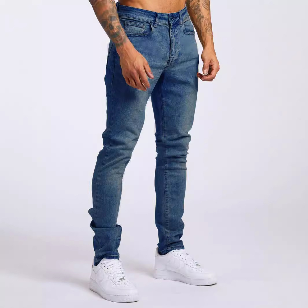 Temu European and American Style New Denim Men's Pants Cross-Border Ins Slim Fit High Stretch Denim Skinny Pants for Men