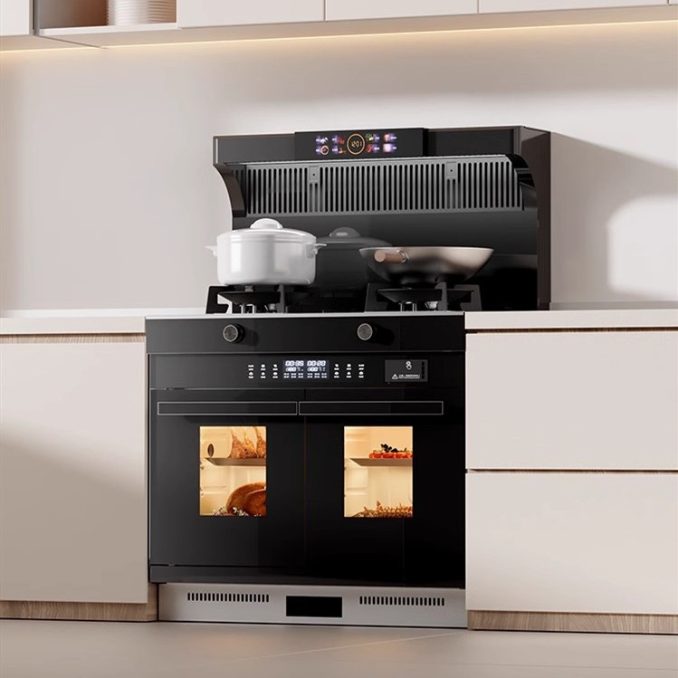 Integrated Kitchen Stove with Side Suction, Downdraft, Steam Oven, Large Suction Range Hood, and Gas Stove for Home Use
