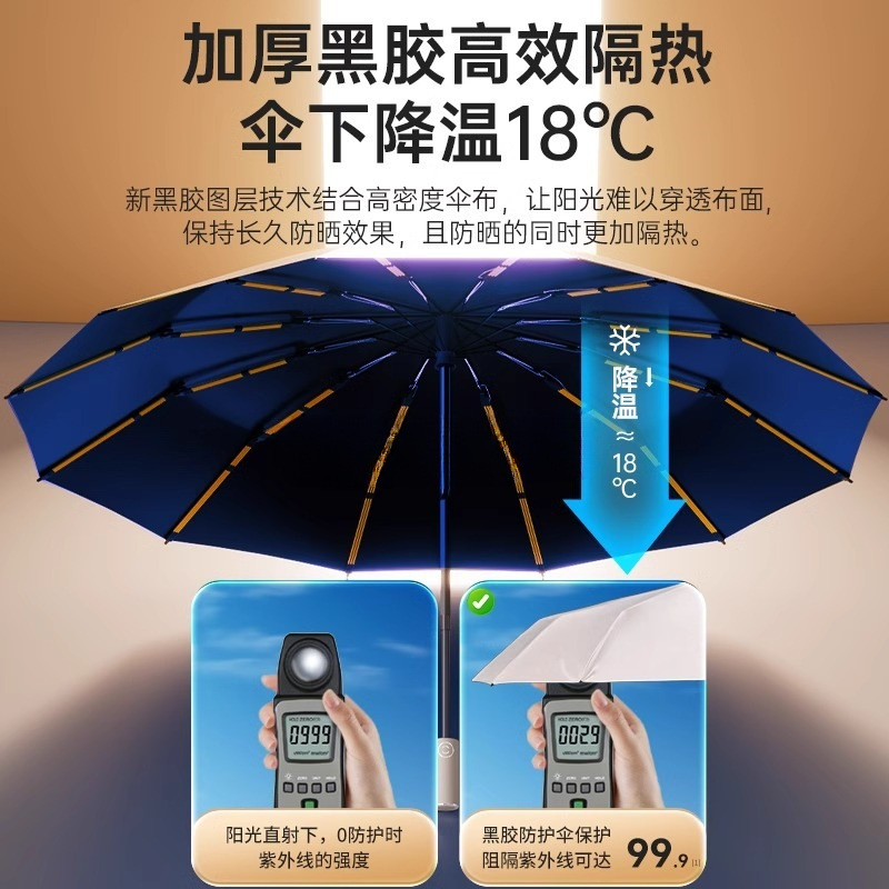 Fully Automatic Umbrella for Women and Men, Rain or Shine, Plus Size Reinforced Sun Protection and Uv Protection Folding Sun Umbrella