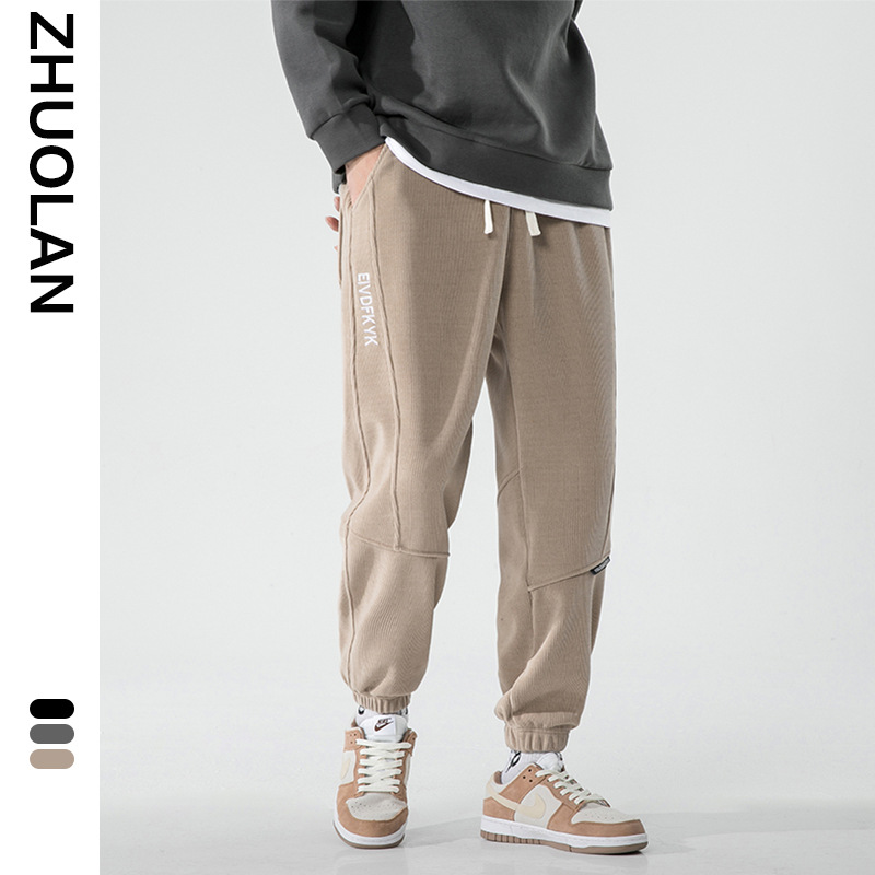 Весенние европейские хлопковые флисовые брюки большого размера мужские свободные укороченные брюки молодежные трендовые брюки