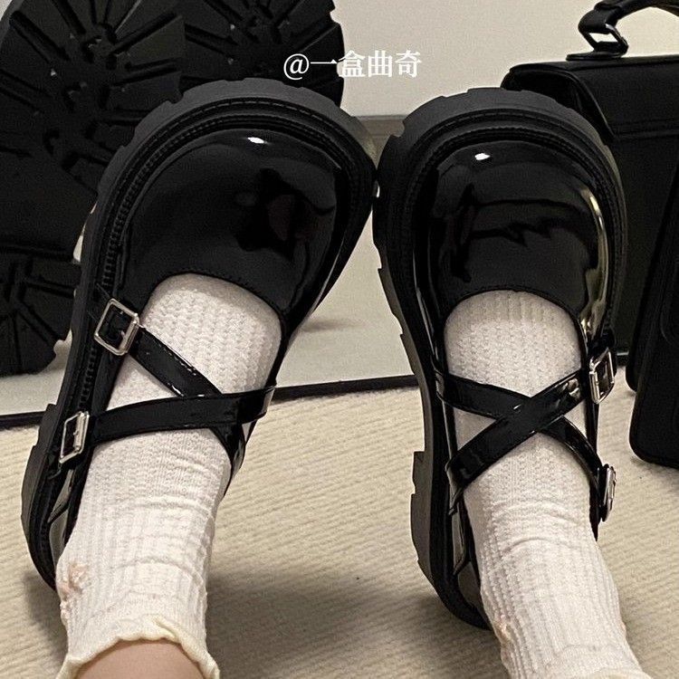 Girls' Small Leather Shoes 2025 Spring New Black Patent Leather Mary Jane Kidsren's Thick-Soled Big-Toe Shoes British Style Flats