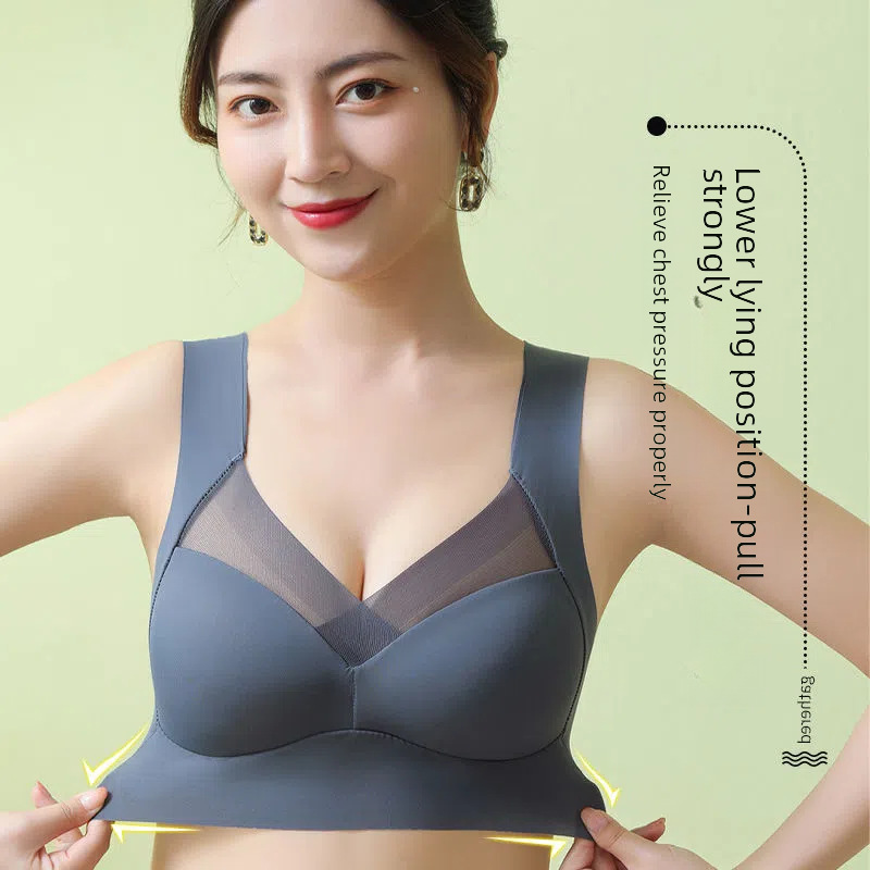 One-piece Fixed Cup Seamless Underwear Women's Sexy Ice Silk Push-up No Steel Ring Beautiful Back Chubby Girls' Large Size Vest Bra