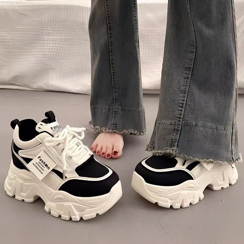 Women's Thick-Soled Sneakers for Small People, Women's 2025 New Spring and Summer Dad Shoes, Mesh Breathable White Shoes