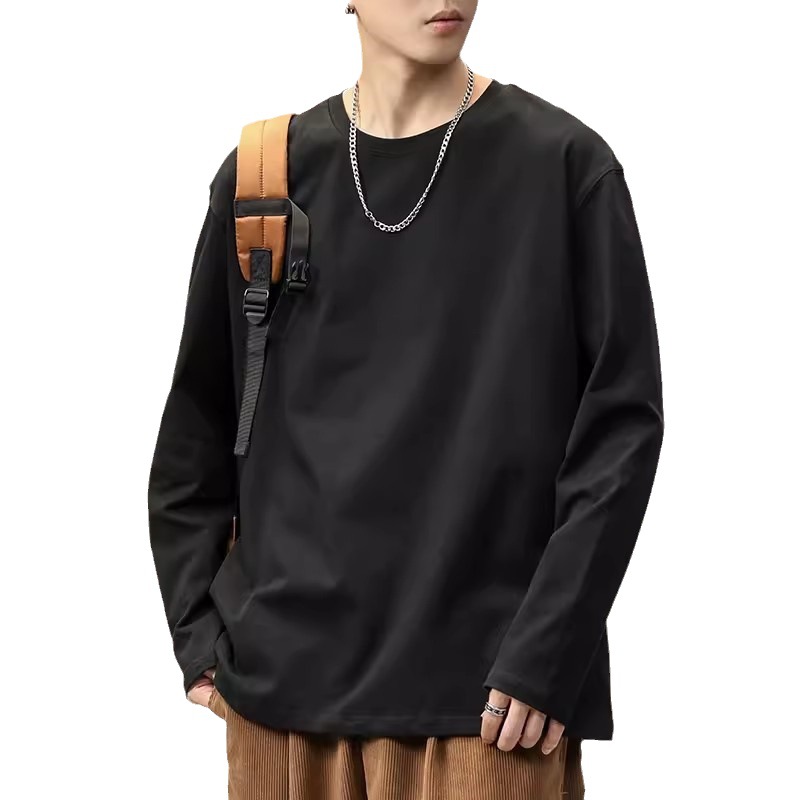 Heavy Weight Cotton Long-Sleeved T-Shirt for Women in Autumn and Winter Loose Layered Inner Layering Shirt Pure Color Men's and Women's Tops t Wholesale