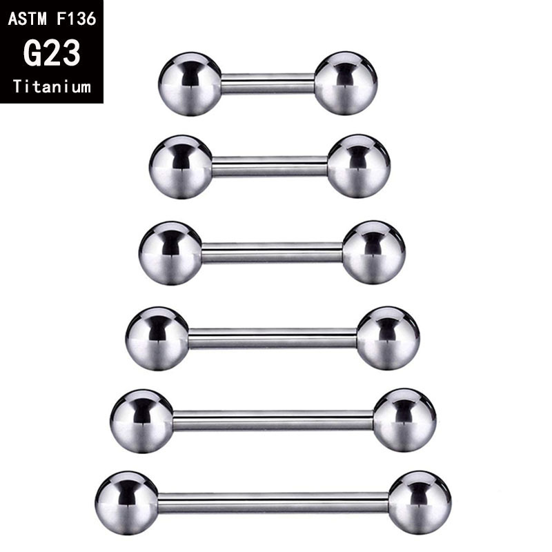 Титановый стержень с внутренними зубьями G23, двойной круглый шар, прямой бар, пирсинг языка, внутренний резьбовой стержень из титанового сплава F136, серьги для пирсинга тела