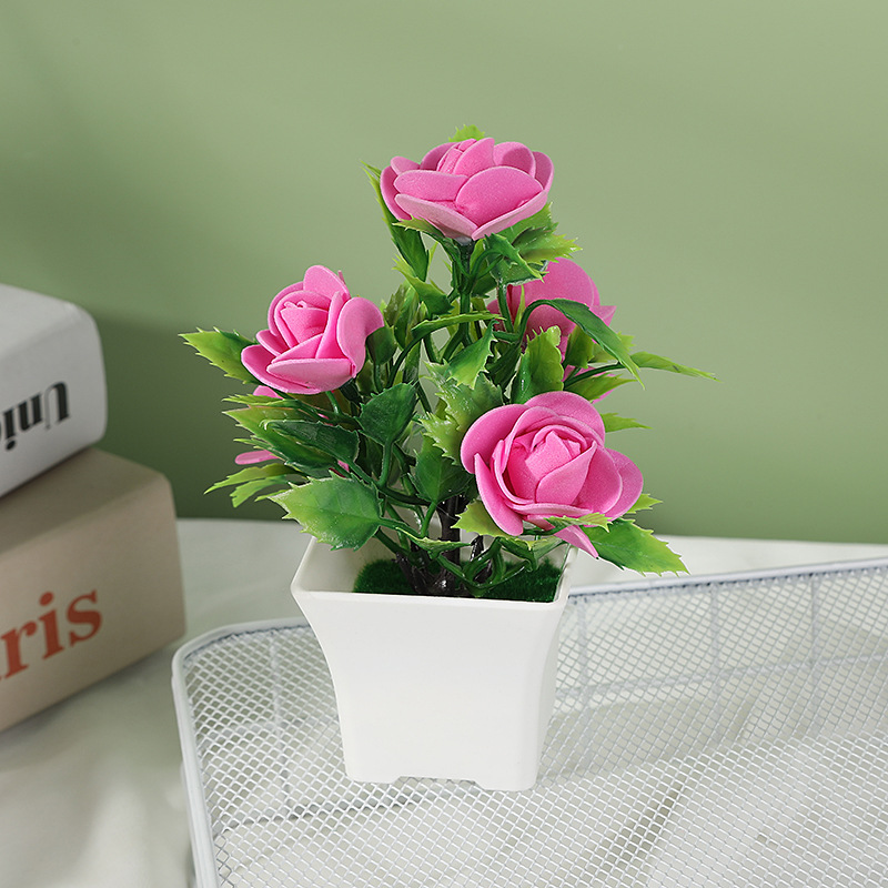 Artificial potted artificial flower bonsai wholesale foam rose artificial flower ornaments 5 foam flowers artificial plant decoration