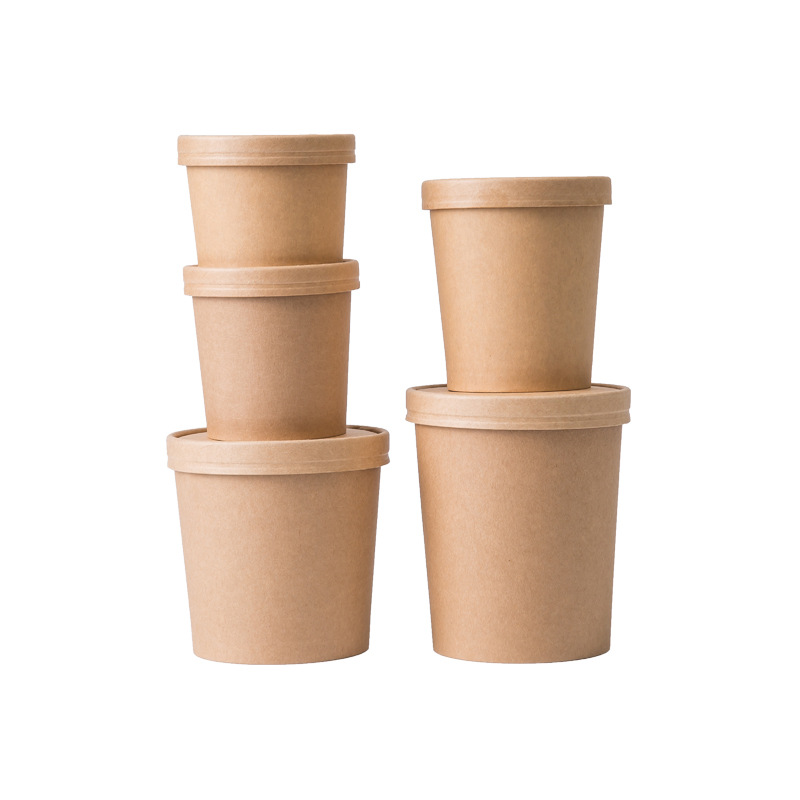 Disposable porridge bucket Kraft paper packing bowl porridge Cup soup bucket soup bowl round take-out lunch box dessert with lid commercial