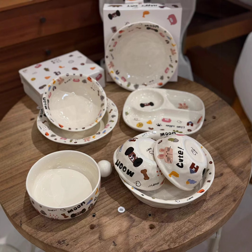 New Ins Simple Moon Dog Series Dessert Bowl Rice Bowl Hand Cup Salad Bowl Household Ceramic Tableware