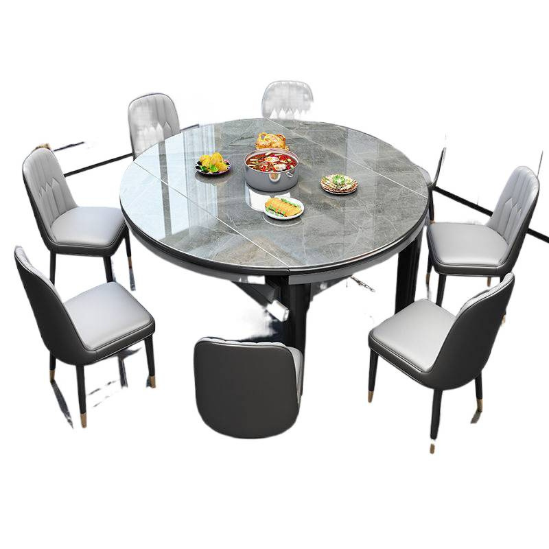 Slate Dining Table and Chair Combination Modern Simple Solid Wood Dining Table Household Small Apartment Variable Round Table Foldable Dining Table