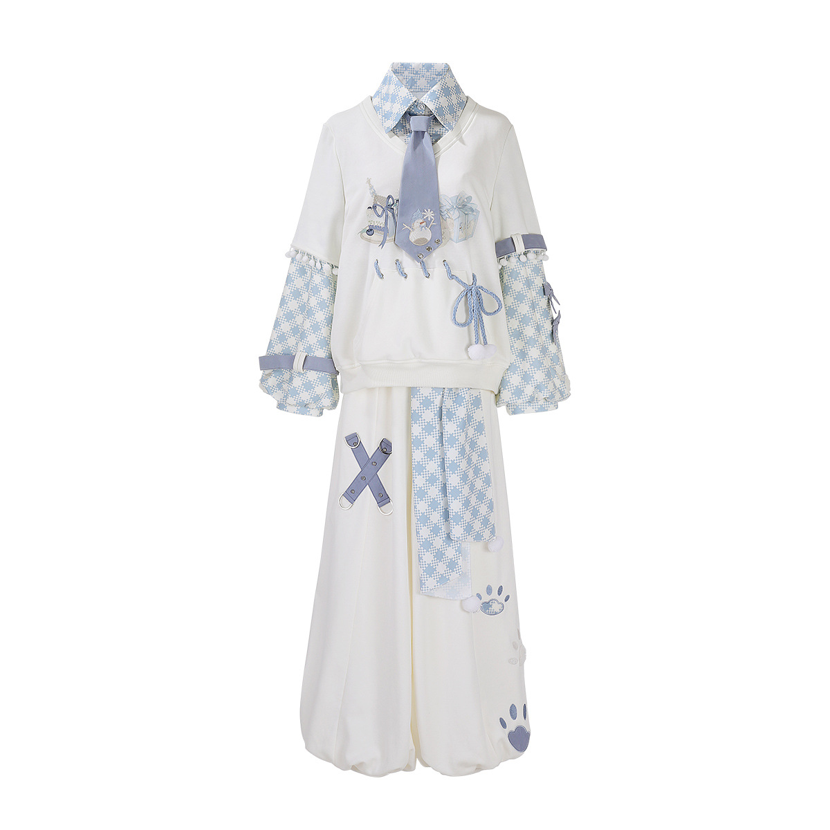 Xiongdoujiang Original Snowball Game Lolita Girl Lolita Ribbon Top Pants Waistband Tie Set 9779