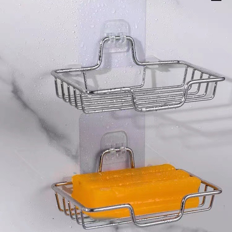 Stainless Steel Soap Storage Rack for Bathroom, Punch-Free Soap Holder, Wall-Mounted Black Soap Rack Net