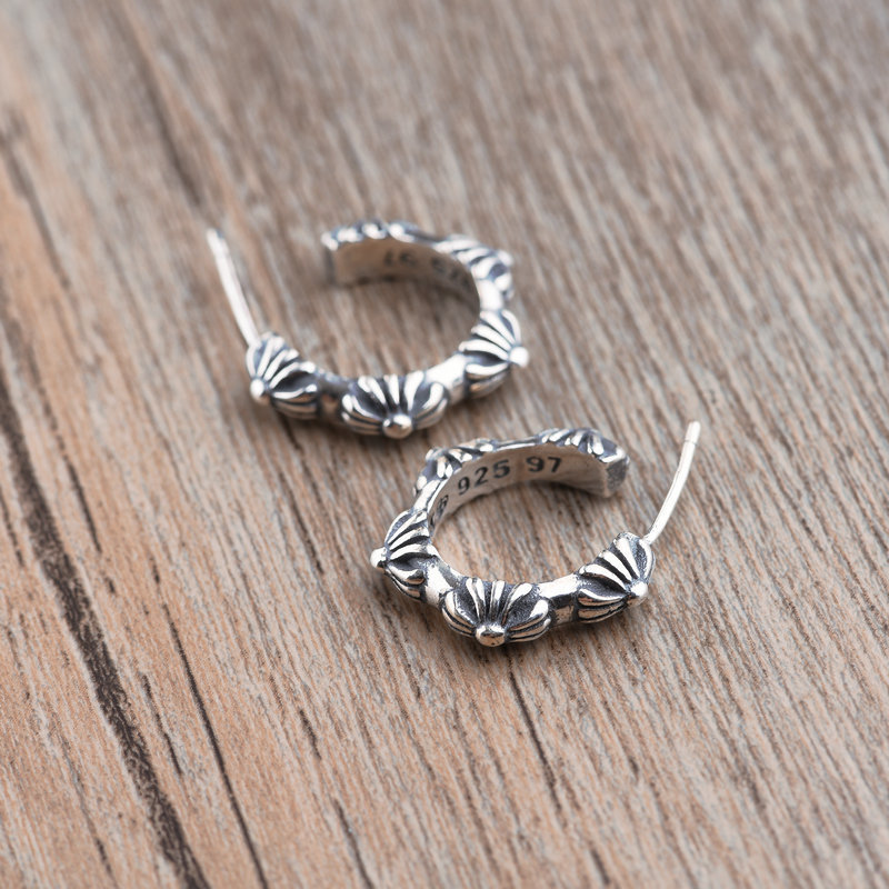 European and American Personalized Original 925 Sterling Silver Children's Army Flower Gd Earrings Men's Trendyy Creative Earrings Thai Silver Earrings Wholesale