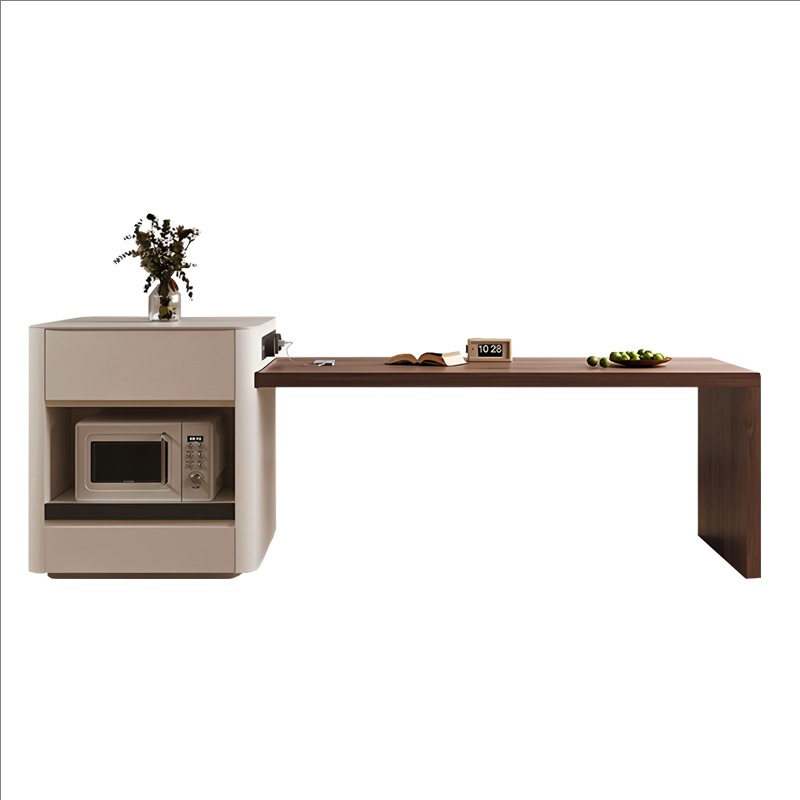 Cream-Style Walnut Island Table Dining Table Integrated Retractable Household Solid Wood Small and Medium-Sized Inverted Table Dining Table and Chair Combination