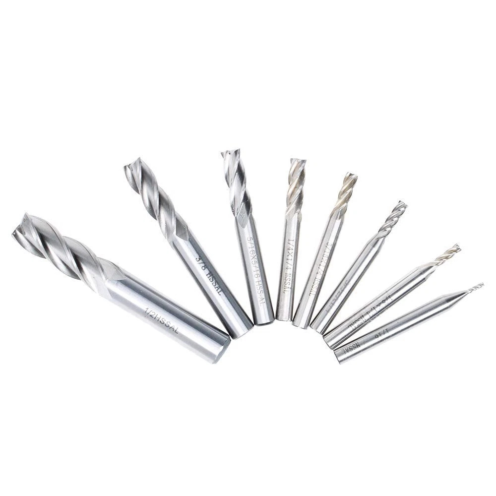 Southwest White Steel Milling Cutter High-Speed Steel Imperial Milling Cutter Straight Shank End Mill Set Four-Flute Milling Cutter Cross-Border Supply
