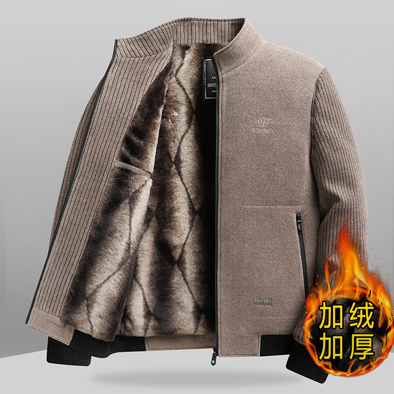 2024 новая осенне-зимняя толстая флисовая куртка для мужчин с ворсом стиль для папы свободного кроя
