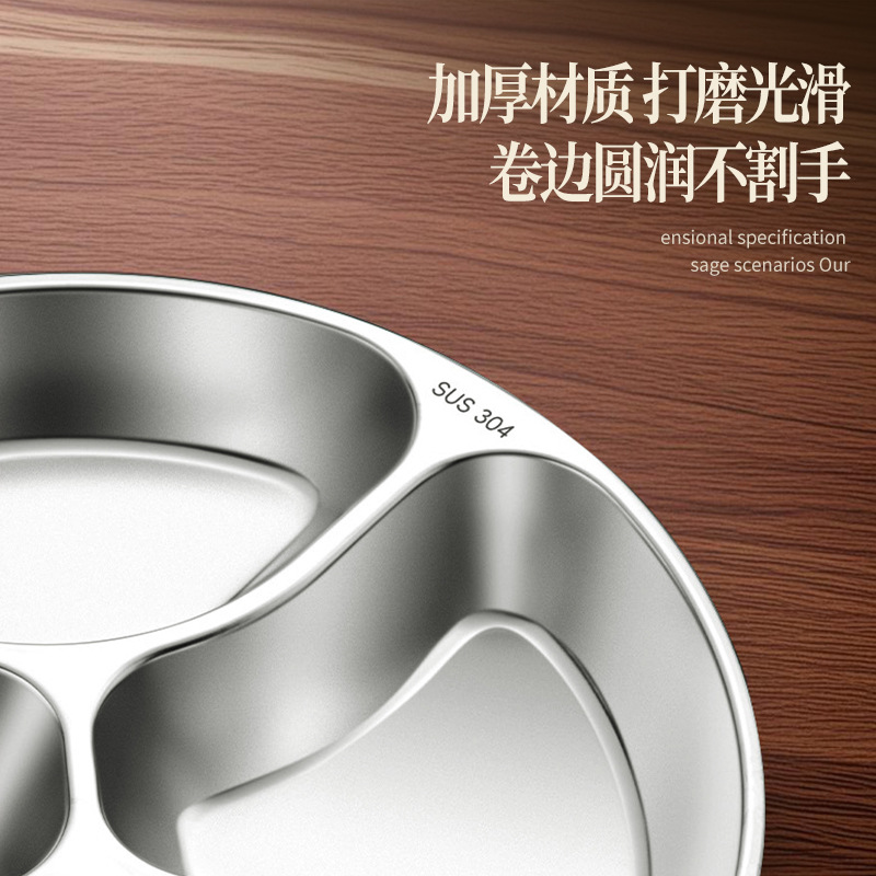 304 Stainless Steel Fast Food Plate for Adults and Students, Divided Lunch Box, Lunch Plate, Office Worker Canteen Meal Plate, Lunch Box Bowl