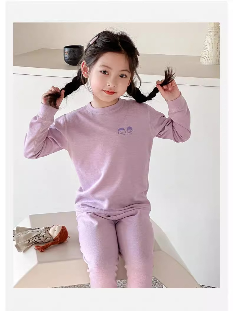 Children's thermal underwear suit thickened autumn and winter wool mulberry silk men's and women's bottoming pajamas fleece-lined autumn clothes autumn pants