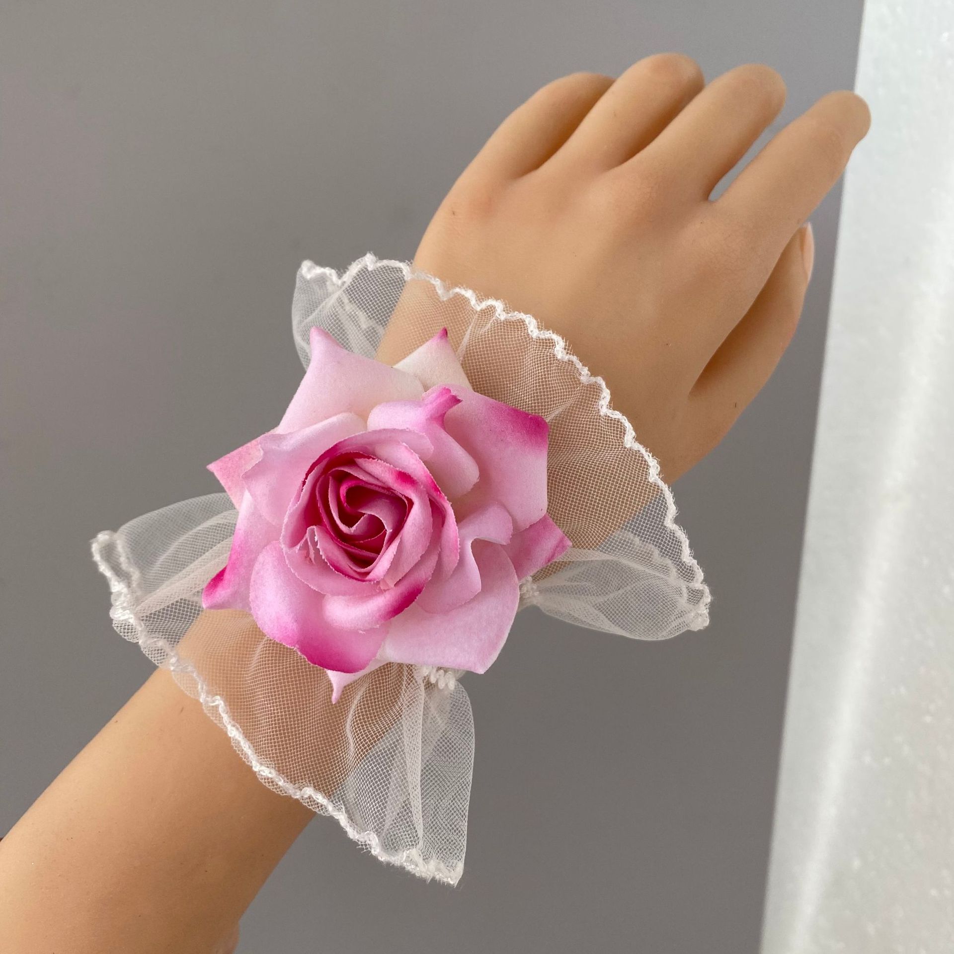 Cross-Border Wholesale Wedding Simulation Rose Lace Wrist Flower Bridal Ruffle Hand Sleeve Accessories Dark Gothic