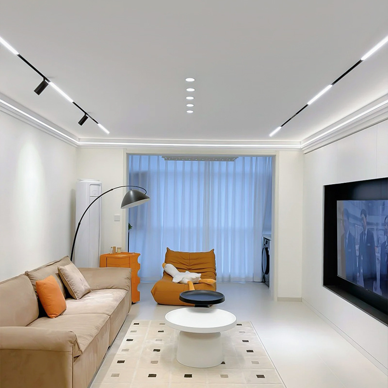 Magnetic Suction Track Lamp Embedded Household Living Room Intelligent Grille Floodlight with Light-fitting and Dark-fitting Embedded Magnetic Suction Main-free Lamp