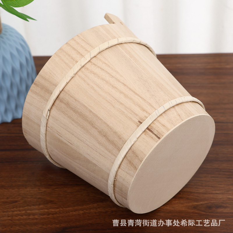 Factory Supply Wooden Round Open Large Capacity Aromatherapy Stone Storage Bucket Toy Bucket Stall Bucket Storage Bucket