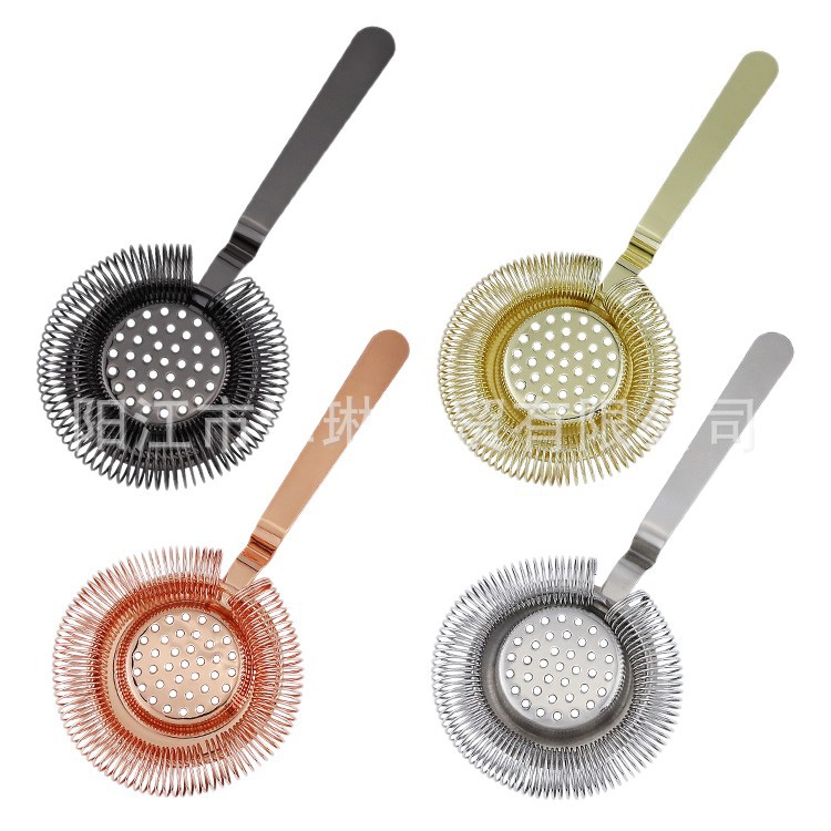 Cross-Border Stainless Steel European-Style Hawthorne Cocktail Ice Strainer 304 Stainless Steel Mesh Filter Boston Ice Separator S