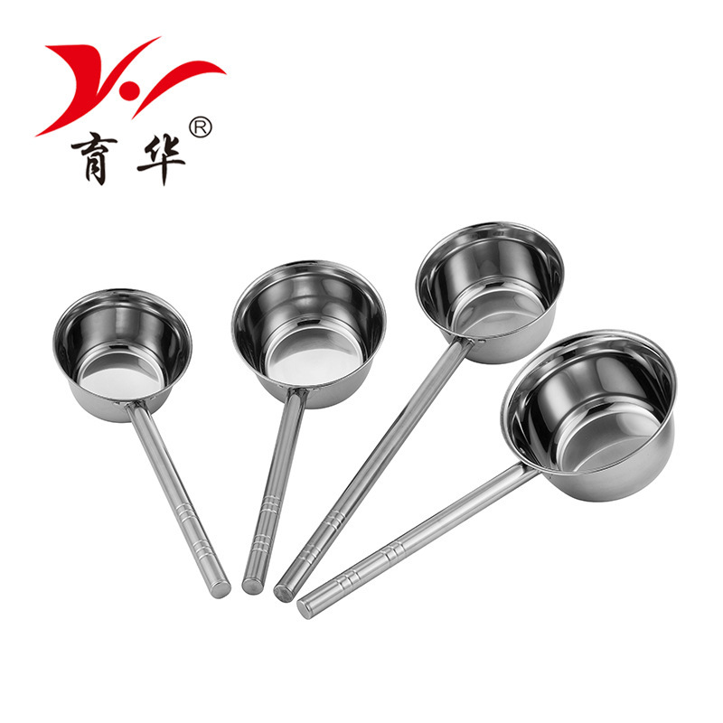 Stainless steel water scoop wholesale school dining hall long handle large soup spoon commercial stall color water scoop with hook household water spoon
