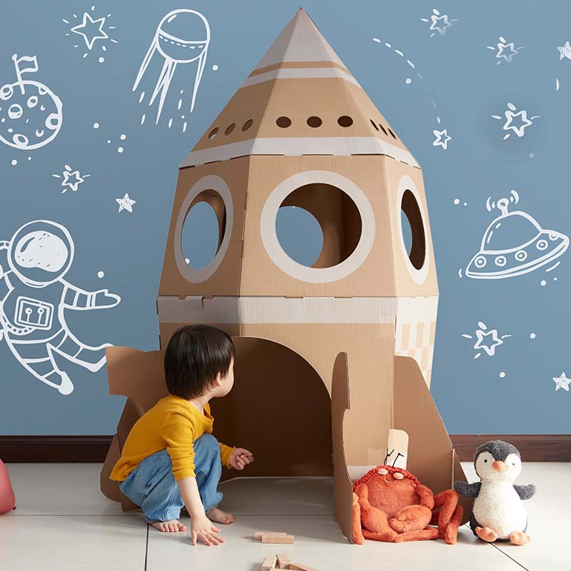 Картонная ракета DIY, игровой домик, родительско-дитячий цветной замок для детской комнаты, собранный бумажный стенд