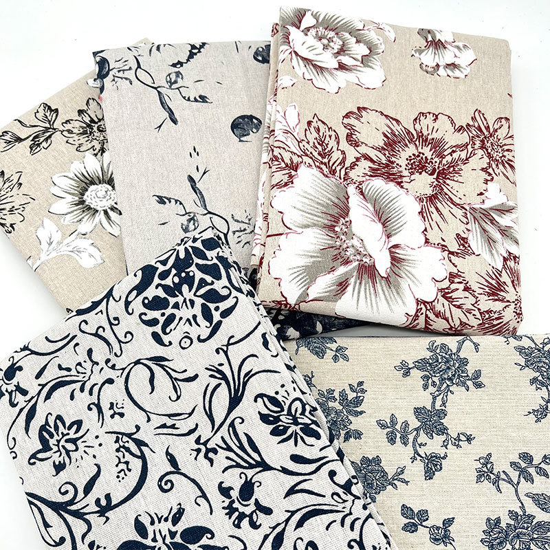 [In Stock m price] cotton and linen fabric Chinese style retro blue and white porcelain pattern printed cloth tablecloth sofa fabric